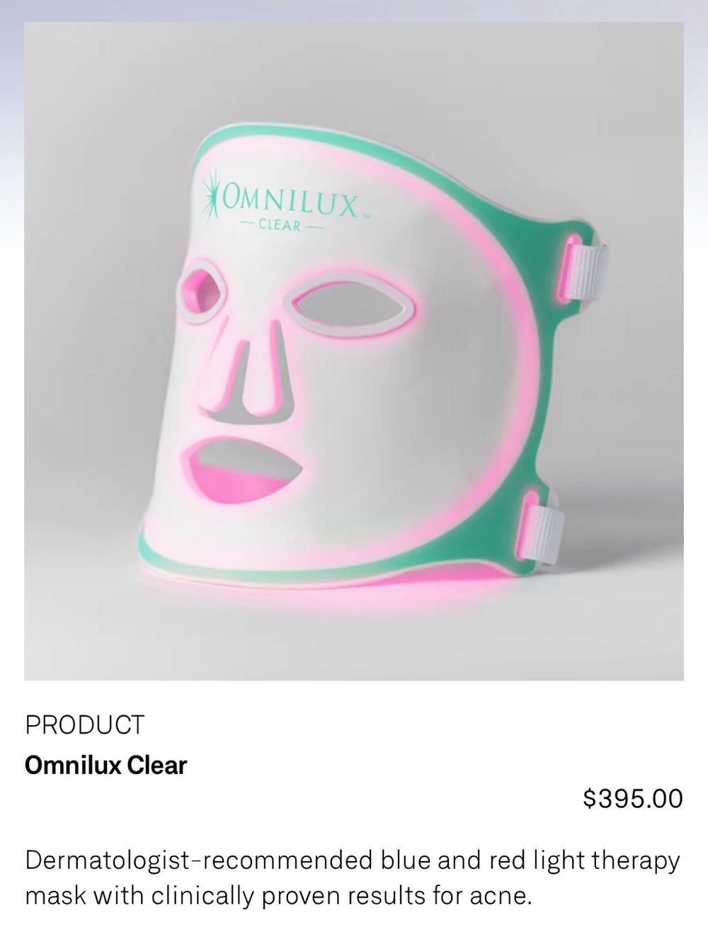 Omnilux blue light mask for acne